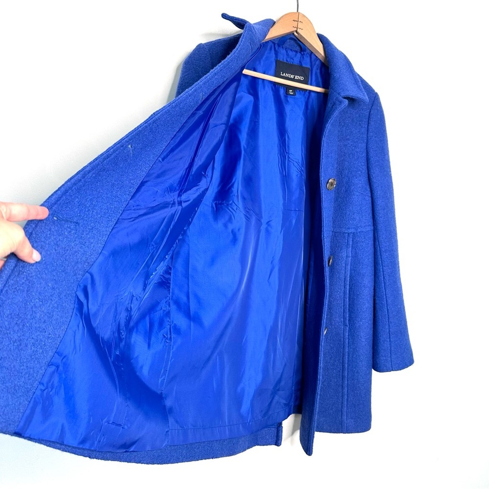 Lands’ End | Royal Blue Boiled Wool Button Down Winter Dress Coat Size 4P - Picture 3 of 9
